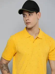 Harvard Men Yellow Typography Printed Polo Collar T-shirt