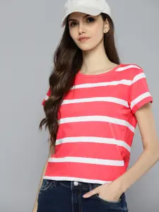 Harvard Women Pink & White Striped Pure Cotton T-shirt