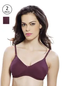 Lady Love Pack Of 2 Purple Solid Non Padded T Shirt Bra
