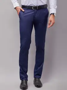 Oxemberg Men Navy Blue Slim Fit Formal Trousers