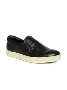 Bata Men Black Textured Regular Slip-Ons