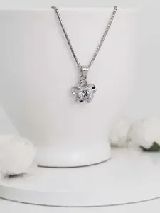 GIVA Silver-Toned 925 Sterling Cubic Zirconia Mini Flower Pendant with Link Chain
