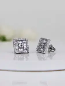 GIVA GIVA 925 Sterling Silver Rhodium Plated Zircon Symmetry Square Studs