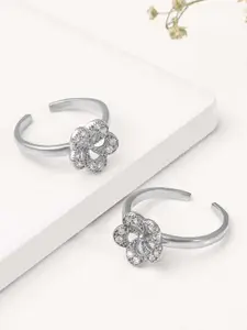 GIVA 925 Sterling Silver Rhodium Plated Flower Toe Rings