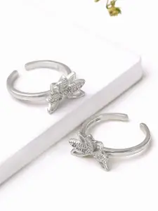 GIVA 925 Sterling Silver Rhodium Plated Crescent Flower Toe Ring