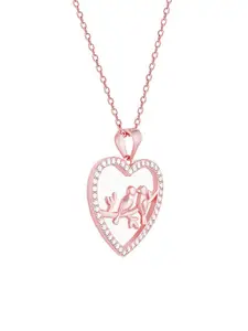 GIVA 925 Sterling Silver Rose Gold Plated Love Birds Pendant With Link Chain