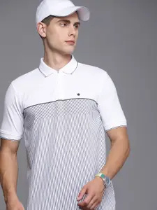 Louis Philippe Men White & Grey Striped Polo Collar Regular Sleeves Regular Fit T-shirt