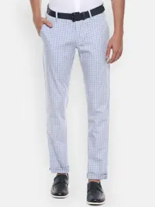 Louis Philippe Sport Men Blue Checked Slim Fit Trousers