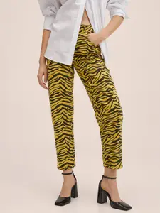 MANGO Women Yellow & Black Zebra Print Mom Fit Pure Cotton Jeans