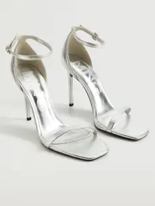 MANGO Silver-Toned Solid Stiletto Heels