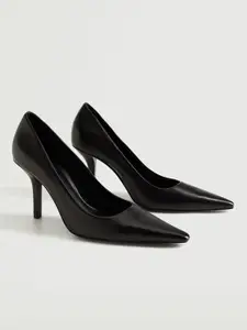 MANGO Black Solid Leather Pumps