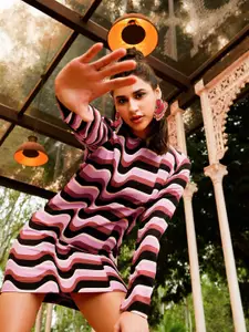 MANGO Pink & Black Printed A-Line Dress