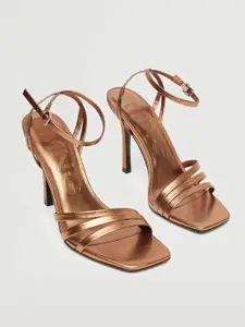 MANGO Bronze-Toned Solid Mid-Top Slim Heels