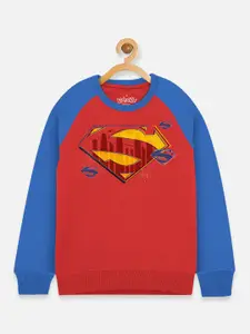 Kids Ville Boys Red & Blue Superman Printed Sweatshirt