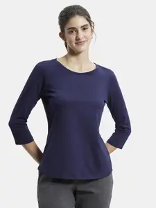 Jockey Women Navy Blue Solid Cotton Regular Fit Lounge T-shirt
