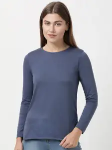 Jockey Women Blue Solid Cut Outs Lounge T-shirt