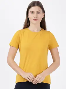Jockey Women Yellow Solid Regular T-shirt
