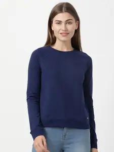 Jockey Women Navy Blue Solid Sweatshirt