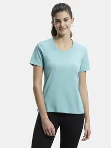 Jockey Women Blue V-Neck Cotton T-shirt