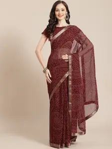 Satrani Women Maroon & Yellow Bandhani  Saree