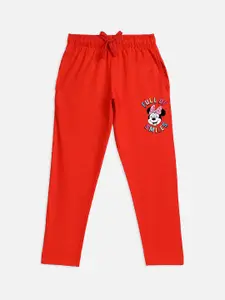 Kids Ville Girls Red Mickey & Friends Cotton Printed Lounge Pants