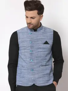 KLOTTHE Men Blue Checked Pure Cotton Nehru Jacket