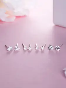 Zavya Set of 4 925 Sterling Silver Transparent Rhodium-Plated Studs Earrings