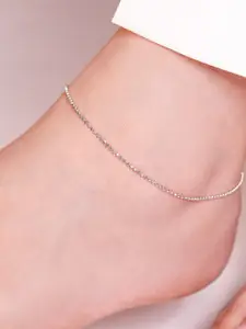 Zavya 925 Sterling Silver Rhodium-Plated Silver-Toned Beaded Anklet