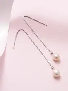 Zavya 925 Sterling Silver Silver-Toned & White Rhodium-Plated Contemporary Drop Earrings