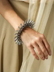 Fida Oxidised Silver-Plated Bold Tribal Kada Bangle