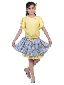 Nottie Planet Girls Mustard Yellow & Grey Top with Skirt