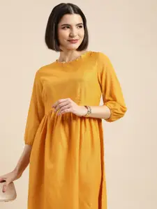 Anouk Women Mustard Yellow Ethnic A-Line Dress
