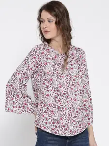 Sera White Floral Print Pure Cotton Top