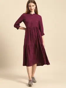 Anouk Women Maroon Solid A-Line Dress