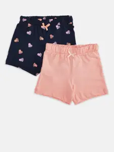 Pantaloons Baby Girls Pack Of 2 Coral Pink & Navy Blue Shorts