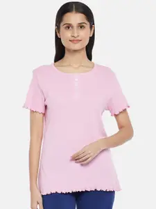 Dreamz by Pantaloons Pink Solid Pure Cotton Lounge Top