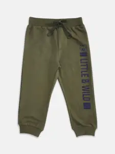 Pantaloons Baby Boys Olive-Green Solid Pure Cotton Joggers