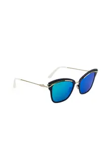 Ted Smith Women Green Lens & Blue Square Sunglasses with Polarised Lens