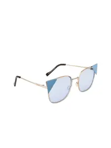 Ted Smith Women Blue Lens & Silver-Toned Cateye Sunglasses with UV Protected Lens