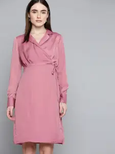 Chemistry Dusty Pink Solid Wrap Satin Dress