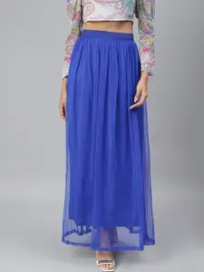 SCORPIUS Women Blue Solid Flared Maxi Skirt