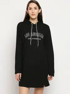evolove Black Printed Hooded Nightdress