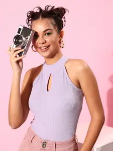 Roadster Purple Self-Design New Neckline Top