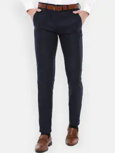 Louis Philippe Men Navy Blue Solid Slim Fit Trousers