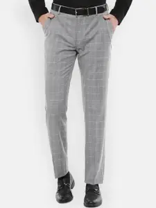 Louis Philippe Permapress Men Grey & White Checked Formal Trousers