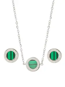 Moon Dust Women Silver-Plated & Green Long Chain Necklace With Earrings