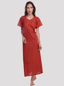 CIERGE Red Printed Maxi Nightdress