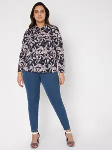 VERO MODA CURVE Women Navy Blue Regular Fit Floral Printed Casual Shirt