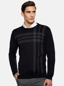Van Heusen Men Black & Grey Checked Pullover