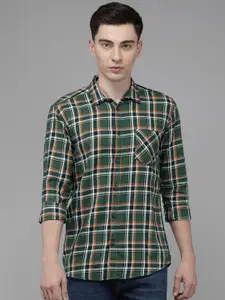 Voi Jeans Men Olive Green Standard Slim Fit Checked Casual Shirt